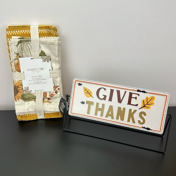 Shabby Chic 4 Placemats 4 Napkins Hyde & Eek Reversible Metal Tabletop Sign - Picture 3 of 11